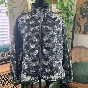Free People Movement Pippa Black & White Bandana Printed Packable Puffer Jacket